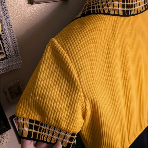 Vintage Collared Button Up Mini Dress Women's Small Yellow Black Plaid 70s - Picture 5 of 5